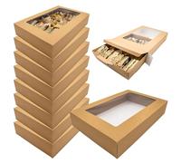 CHEF ROYALE Large Kraft Bakery Box with Window 1 Pack, Recyclable Takeout & Meal Prep Container,Ideal for Cookie, Cake & Cupcake Box for Weddings, Birthdays & Parties (445x293x75mm)
