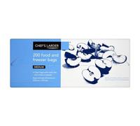 Chef’s Larder Medium Food & Freezer Bags 200 Pack | Clear Bags with Twist Ties & Write-On Panels | Approx 225mm x 351mm | Kitchen Storage & Freezing