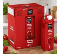 Chef’s Menu Tomato Passata 1kg x 6 Pack - 100% Italian Sieved Tomatoes, Smooth Tomato Sauce Base for Pasta, Pizza & Cooking, Rich Natural Flavour, Ready to Use Passata for Home & Catering Kitchens