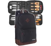 Chef Sac Chef Knife Bag Leather Finish Backpack | Premium Knife Storage & Chef Backpack | Knife Case with 30+ Pockets for Knives & Kitchen Tools | Knife Organizer for Chefs (Black)