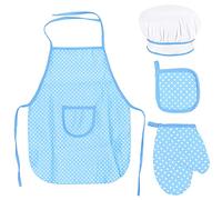 Chef Set for Kids, Adjustable Cooking Apron for Toddler, Children Kitchen Baking with Child Chef Hat, Kids Cooking Mitt, Heat Resistant Mat for Boys Girls Age 3-8 Years Old (Blue)