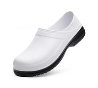 Chef Shoes for Men, Fashion Slip on Men Oil Water Resistant Safety Chef Work Shoes, Lightweight Restaurant Garden Work Shoes, for Kitchen, Restaurant, Office, Seaside(White,8.5 UK)