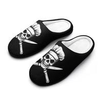 Chef Skull Knifes Men's Cotton Slippers Winter Warm Slip-on House Shoes with Anti-Skid Rubber Sole 7-8（40-41）