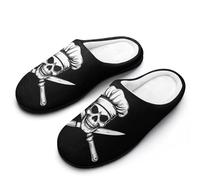 Chef Skull Knifes Women's Cotton Slippers Winter Warm Slip-on House Shoes with Anti-Skid Rubber Sole 11-12（42-43）