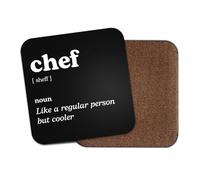 Chef Square Coaster - Cook Food Culinary Dictionary Regular But Cooler Definition Funny Joke Hobby Men Women Kitchen Drink #82645