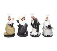 Chef Statue Figurines Set, 4 Handmade Resin French Chef Sculptures Kitchen Decor with Collectible Value, for Home Restaurant Bistro Bakery