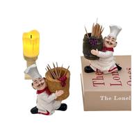 Chef Statue Toothpick Holder Resin Chef Statue Model Toothpick Dispenser Tabletop Case Organizer Decoration Ornaments Cute Office Ornaments Study room decoration(2pcs)