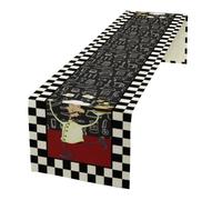 Chef Table Runner,Black White Checkered Funny Chef Cooking Theme Table Cloth for Home Kitchen Dining Party Indoor Outdoor Decoration 13x108 Inch