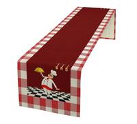 Chef Table Runner, Cotton Linen Non-Slip Dining Table Runners Fat Chef Decor, Dresser Scarves for Coffee Table Wedding Holiday Party Tabletop Chef Kitchen Decor Red Grid 13x90Inch