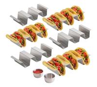 Chef Tacos Taco Holder Stand Set of 6, Flat Bottom Groove and 2 Sauce Cups, Tacos Maker Stands for Soft or Hard Shells, Stainless Steel Holders for Kitchen Prep, Serving, Oven or Table Use