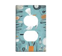 Chef Themed Light Switch Cover Plates/Outlet Covers, Aqua Blue Kitchen Decor, Fun Cooking Style for Home Accents, Thermoplastic Wall Plates, Standard Size Single Duplex Outlet