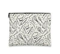 Chef Tools Makeup Bag, Hand-Drawn Cooking Utensils Cosmetic Travel Pouch for Women, Portable Canvas Zipper Organizer, Kitchen Essentials Gift 7x9 Inch