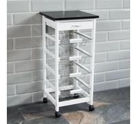 Chef Vida 4 Tier Wooden Kitchen Trolley Wheel Cart Storage Home Discount White One Size