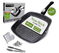 Chef Wonderful Non-Stick (28cm) Griddle Pan for Induction Hob, Marble Coating & Detachable Handle. Aluminium Steak Pan for All Induction Hobs with Glove & Cloth. Suitable for Gas & Oven Grilling