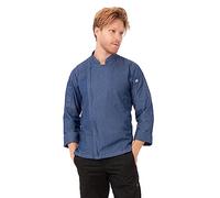 Chef Works Men's Gramercy Denim Chef Coat Jacket, Indigo Blue, M