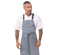 Chef Works Unisex's Berkeley Striped Bib Apron Suspenders, Blue/Brown, One Size