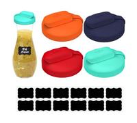 CHEFAID Silicone Replacement Lids Fits Good Seasons Cruet, Shake It No Spills, Pour Spout Lids for Salad Dressing Shaker Bottle with Labels, BPA-Free & Airtight - Cruet Not Included (Mix1, 4 Pack)