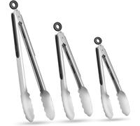 ChefAide Set of 3 Cooking Tongs,18/8 Stainless Steel and Silicone Rubber Grips with 600ºF High Heat-Resistant,Kitchen Utensils,Cooking Utensils for Grill,Salad,BBQ,Frying,Baking,Serving 7/9/12 inches
