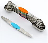 ChefAide Stainless Steel Magnetic Measuring Spoons Set, Upgraded Extended Handle, Dual Sided, Stackable, Adjustable Teaspoon and Tablespoon Measure Spoon Kitchen Gadgets Set of 7