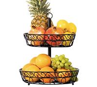 Chefarone 2-Tier Fruit Bowl Large Basket, Keeps Fruits & Vegetables Fresh, Vintage Style Stand, Black Countertop Metal Bowls for Kitchen (30 X 30 36cm)