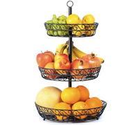 Chefarone 3-Tier Fruit Bowl, Countertop Metal Basket, Black Bowls Vintage Style (34 X 34 X 52cm)