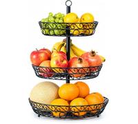 Chefarone 3 Tier Fruit Bowl & Vegetable Basket, Black Metal, Vintage Style | Organise fruit, vegetables and snacks with this stylish 3-tier metal basket, designed to maximise vertical worktop storage