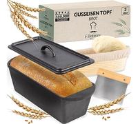 Chefarone Cast Iron Bread Baking Mould with Lid - Baking Tin for Bread and Cakes Including Instructions for Burning - Loaf Tin Baking Roasting Rectangular - Cast Iron Pot Bread - 35 x 13.5 x 12.5 cm