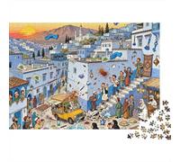 Chefchaouen Blue City Bedlam Wooden Jigsaw Puzzle Waterproof 1000 Piece Puzzles for Adults Colourful Home Decoration