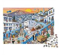 Chefchaouen Blue City Bedlam Wooden Jigsaw Puzzle Waterproof 1000 Piece Puzzles for Adults Fun Home Decoration