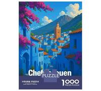 Chefchaouen, Morocco︰ Blue Cityscape 1000 Piece Jigsaw Puzzle, Historic Square Architecture, Screen-Free Fun, Matte Printed Jigsaw, for Travel Lovers, 52x38cm/1000pcs