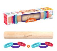 Chefclub Kids - Adjustable Wooden Rolling Pin - 3 Removable Silicone Rings for 3 Different Dough Sizes, Wood