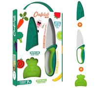 CHEFCLUB KIDS - Children's Kitchen Knife Kit - Stainless Steel Blade - Finger Guard and Blade Guard - Safe and Ergonomic Utensil - Green - Ideal for Ages 7 and up - Gift Idea for Children