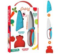 Chefclub Kids - Children's Kitchen Knife Set - Stainless Steel Blade - Finger Guard and Blade Cover - Safe, Ergonomic Utensil - Kids knife set for chopping - Blue and Red - Suitable for Ages 7+