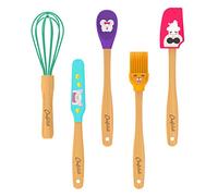 Chefclub Kids - Mini Kitchen Utensil Set for Children - 5 Pieces: Whisk, Spatula, Scraper, Brush, Spoon - Bamboo Handles & BPA-Free Silicone Heads - Kids kitchen accessories - Ages 4+