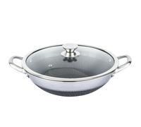 Cheffinger 36cm Wok with Honeycomb Coating and Scratch-Resistant Lid, Silver