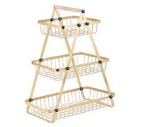 Cheffinger Fruit and Vegetable Basket 3-Tier Stainless Steel with Wooden Handle