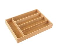 Cheffinger Natural Bamboo Utensil Tray 5 Compartments Drawer, Light brown