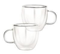 Cheffinger Set of 2 Glasses with Handle Double Wall 250ml in Borosilicate Glass