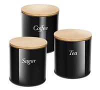 Cheffinger Set of 3 Stainless Steel Boxes with Bamboo Lid for Coffee Sugar Tea