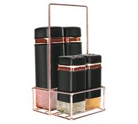 Cheffinger Set of 4 Condiment Jars with Solid Elegant Metal Stand
