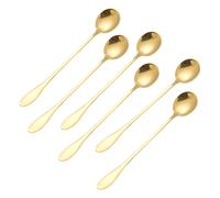 Cheffinger Set of 6 Stainless Steel Soda/Long Drink/Iced Tea Spoons, Golden