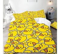 CHEFFS Cute Yellow Duck Motif Bed Linen Set, 220 x 240 cm with Pillowcases 50 x 75 cm x 2, Soft Microfibre Duvet Cover, Breathable, Non-Iron, Hotel Quality Bed Textiles for Bedroom