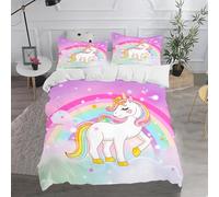 CHEFFS Unicorn Rainbow Stars Clouds Pastel Bed Linen Set 220 x 240 cm Bed Linen with Pillowcase 3D Digital Print Duvet Cover General for Children and Adults Microfibre