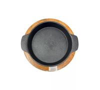 Chefline Heavy Duty 5.5" Round Cast Iron Sizzler Platter with Acacia Wooden Base Ideal for Mixed Grill, Meat, Fish, Tandoori, Veg, Fajita, Steak Sizzler Server Restaurant Household