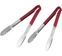 Chefline Ltd 12" Utility Kitchen Tongs Cooking Tongs Stainless Steel Colour Coded Serving Tongs (Red, 2 Pack)