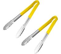 Chefline Ltd 12" Utility Kitchen Tongs Cooking Tongs Stainless Steel Colour Coded Serving Tongs (Yellow, 2 Pack)