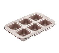 CHEFMADE Brownie Cake Pan, 6-Cavity Non-Stick Square Muffin Pan | Carbon steel bakeware for even heat distribution. Ideal for brownies, blondies & cupcakes. Champagne gold finish.