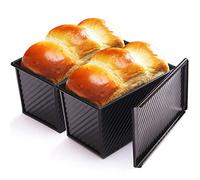 CHEFMADE Loaf Pan 2 Pcs, Non-Stick Bread Pan Carbon Steel Toast Pan with Cover for Baking Bread - Black