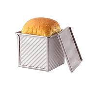 CHEFMADE Mini Pullman Loaf Pan with Lip, 0.55Lb Dough Capacity Non-Stick Rectangle Corrugated Toast Box for Oven Baking 3.9" x 3.9"x 3.9" (Champagne Gold)