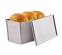 CHEFMADE Pullman Loaf Pan with Lid, 1Lb Dough Capacity Non-Stick Rectangle Corrugated Toast Box for Oven Baking 4.2" x 7.7"x 4.4"(Champagne Gold)